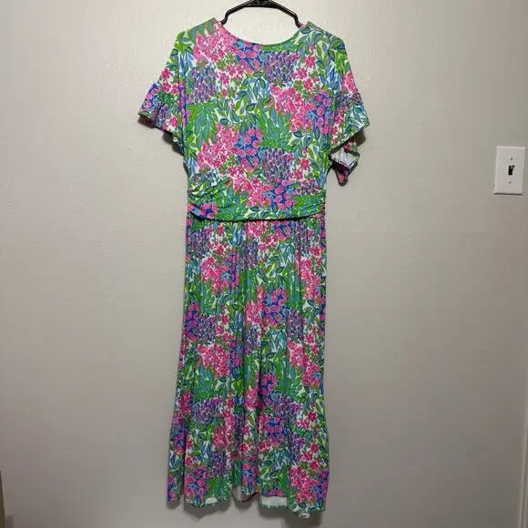 Lilly Pulitzer Juliet Ruffle V-Neck Flowy Summer Dress Size Large Beach Resort - Picture 6 of 9